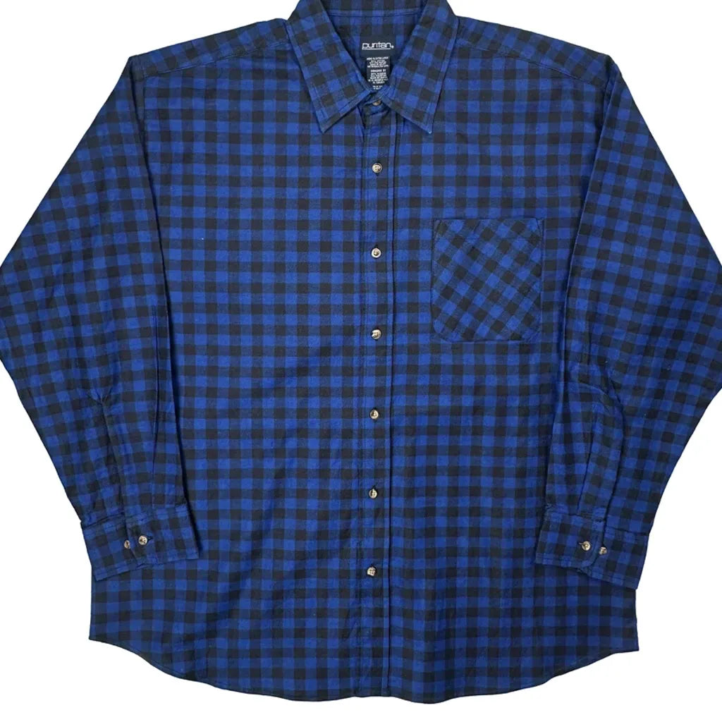 Puritan Checked Flannel Shirt - XL Blue Cotton Blend