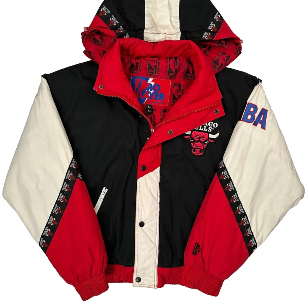 90S Chicago Bulls Pro Player Nba Hooded Graphic Jacket - Large Multicoloured Polyester
