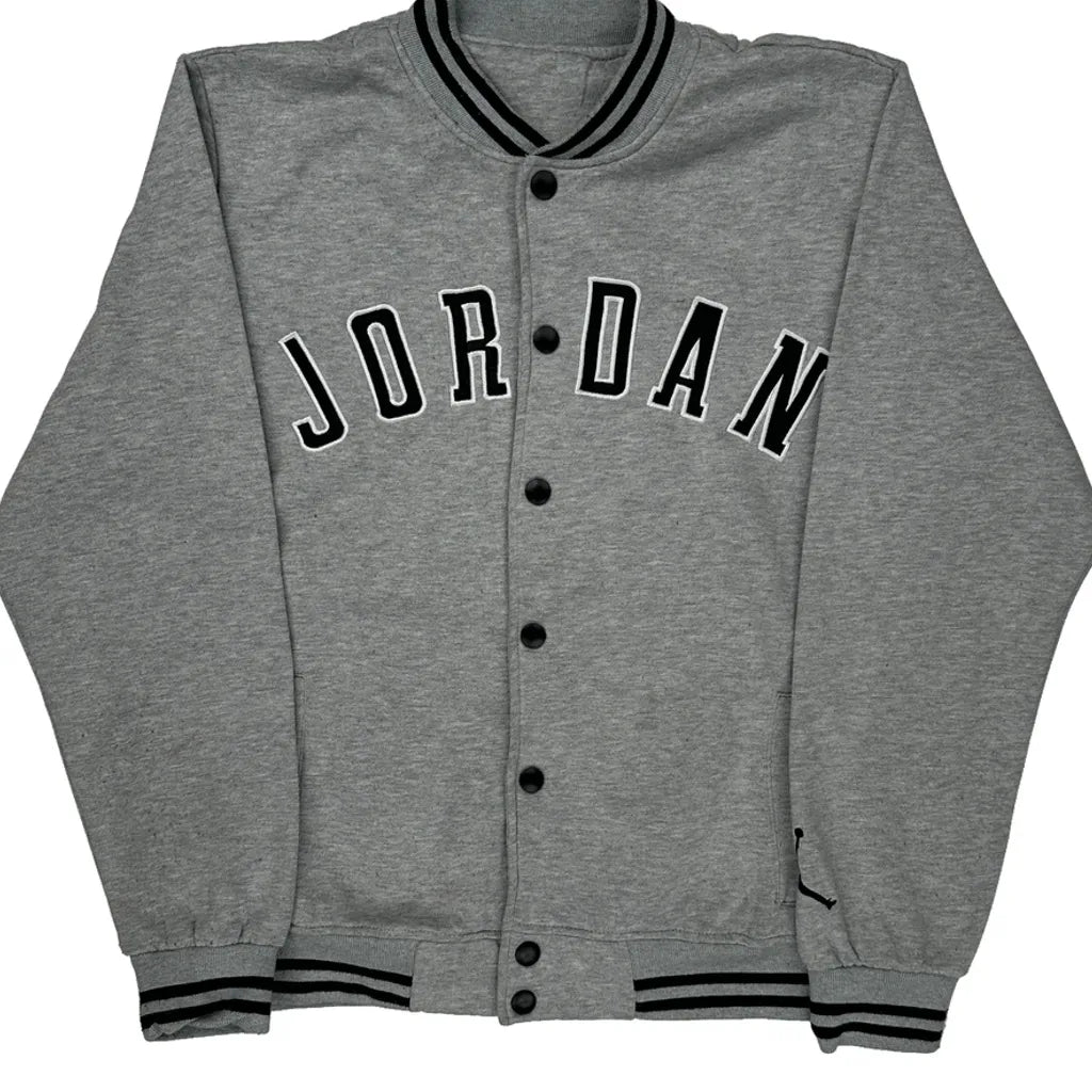 Jordan Spellout Varsity Jacket - XL Gray Cotton Blend