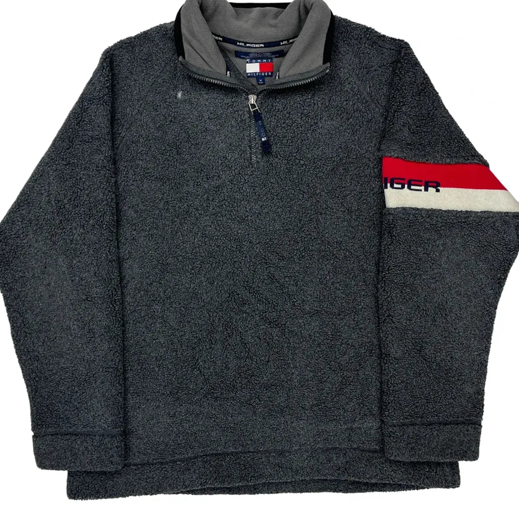 Tommy Hilfiger Spellout 1/4 Zip - Medium Gray Acrylic Blend