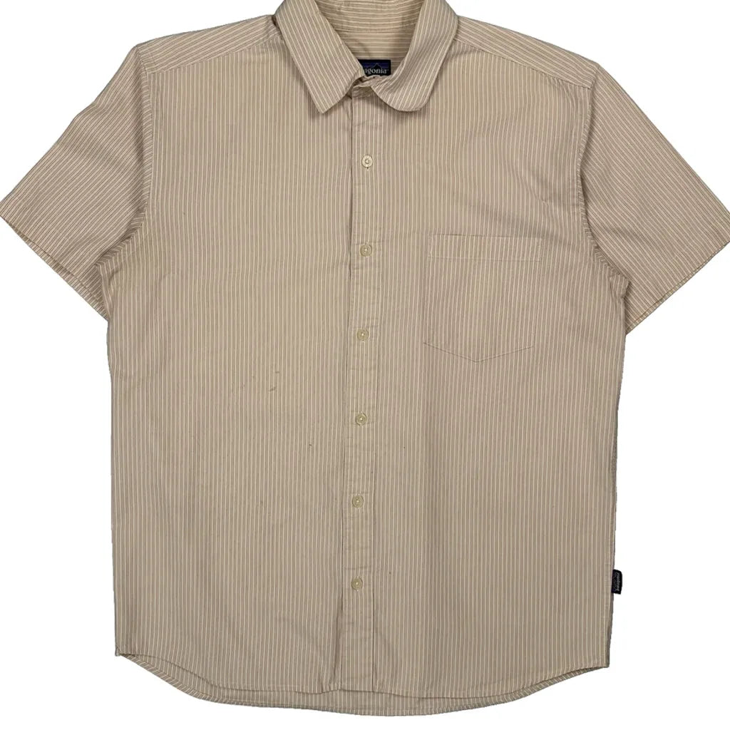 Patagonia Striped Short Sleeve Shirt - Medium Beige Cotton