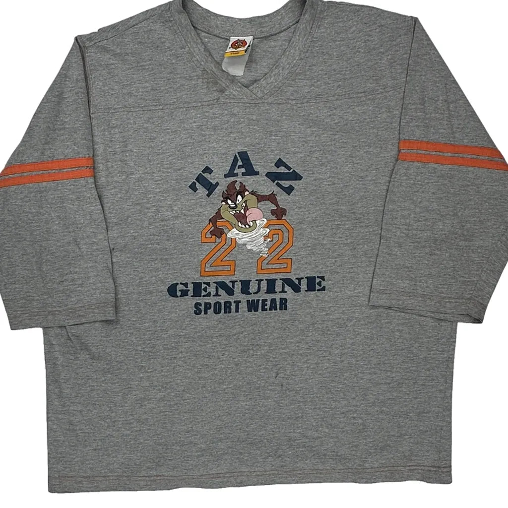 Taz Looney Tunes Cartoon Long Sleeve T-Shirt - 2XL Gray Cotton