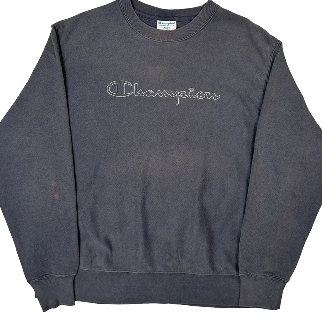 Reverse Weave Champion Spellout Sweatshirt - Large Gray Cotton