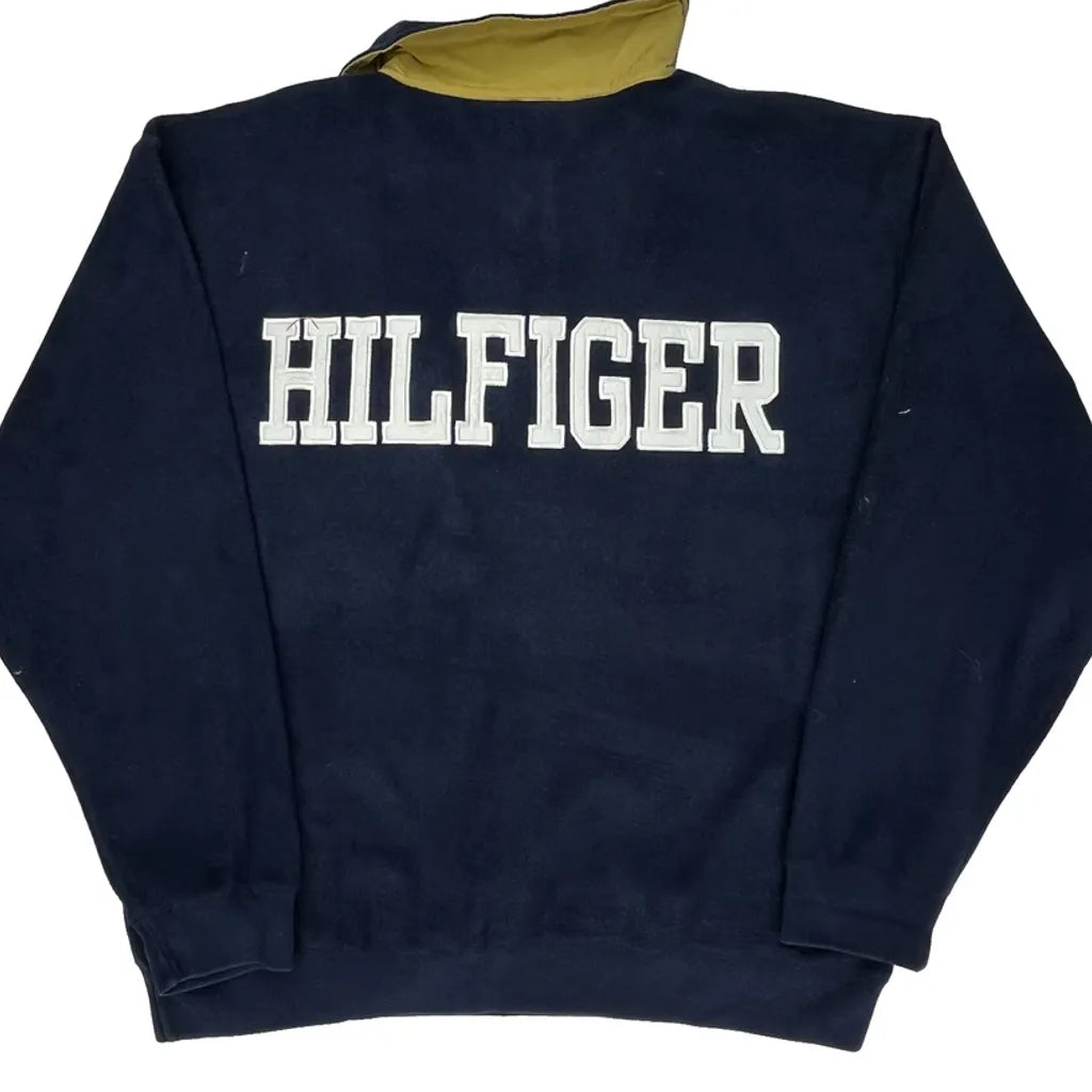 Hilfiger Spellout On Back Tommy Hilfiger Spellout 1/4 Zip - Medium Navy Polyester