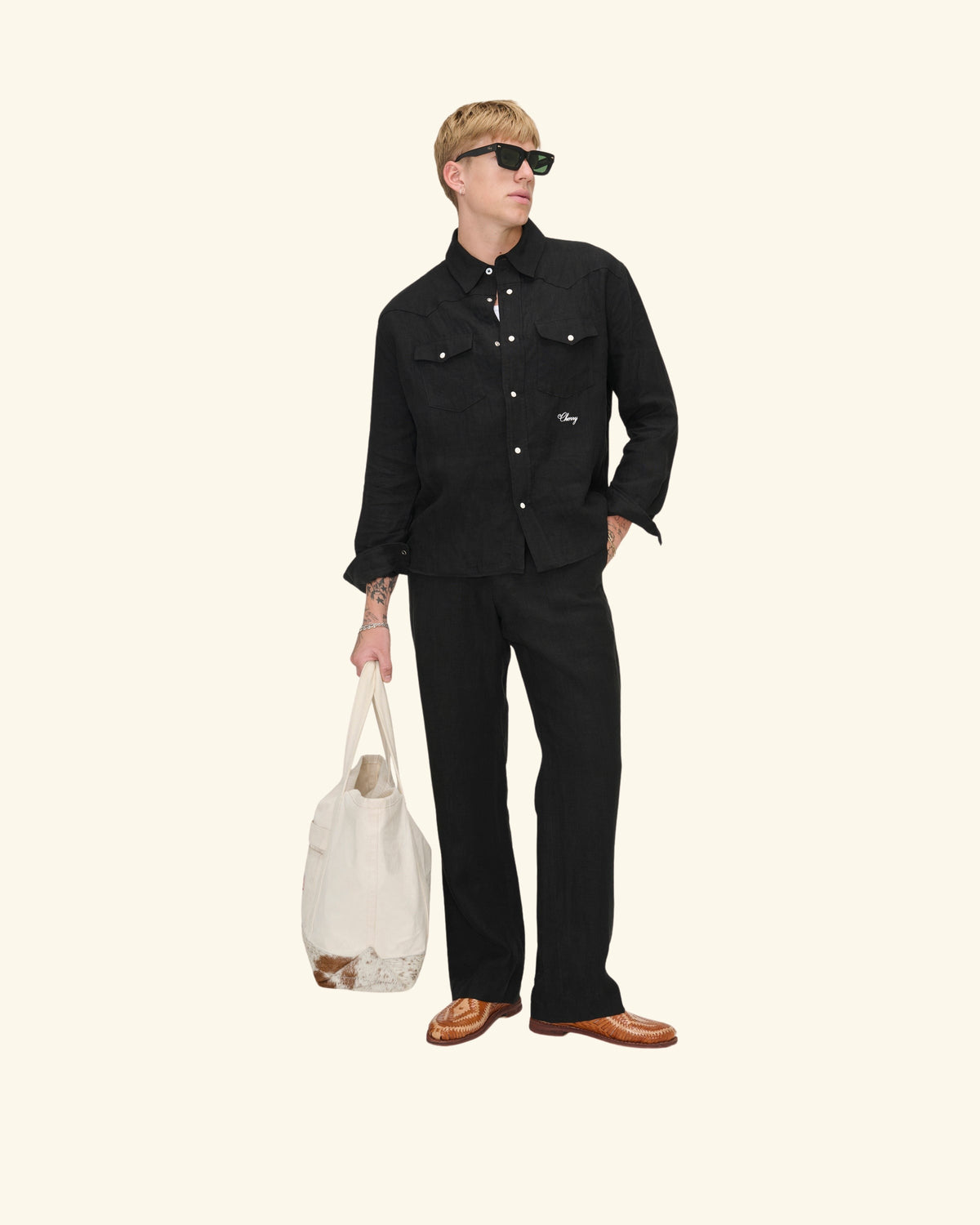 Linen Western Chino Pants (Black)