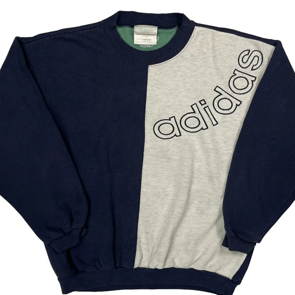 90S Color Block Adidas Two Tone Spellout Sweatshirt - Small Gray Cotton