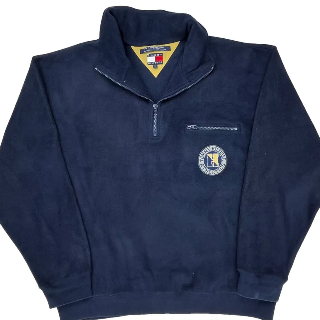 Hilfiger Spellout On Back Tommy Hilfiger Spellout 1/4 Zip - Medium Navy Polyester
