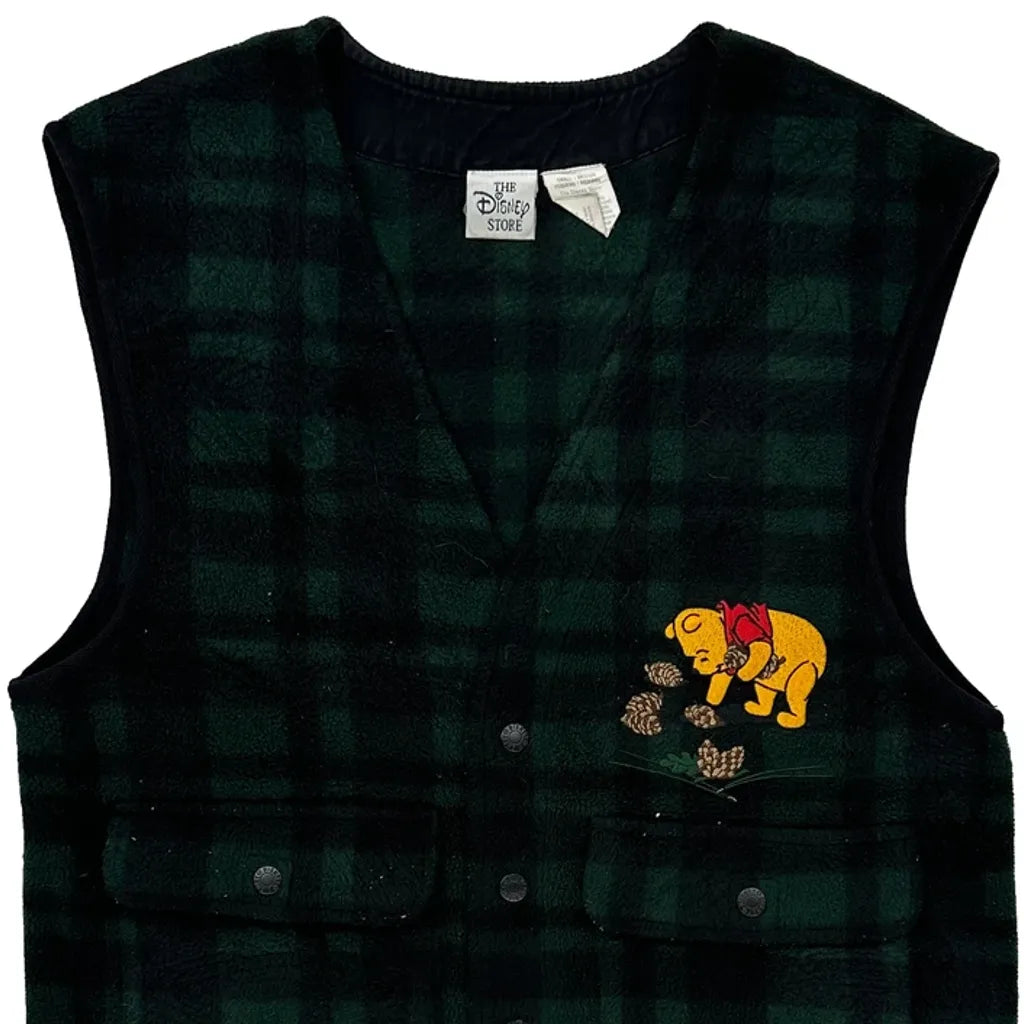 Disney Checked Fleece Vest - Small Green Polyester