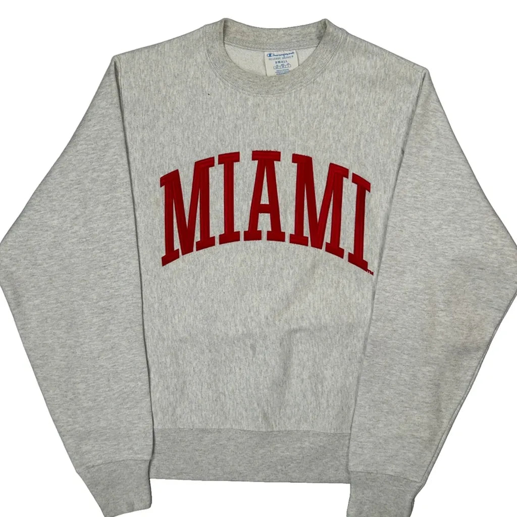 Reverse Weave Champion Miami College Sweatshirt - Small Gray Cotton