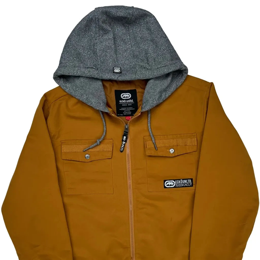 Ecko Unltd Hooded Workwear Shirt Jacket - Large Orange Polyester