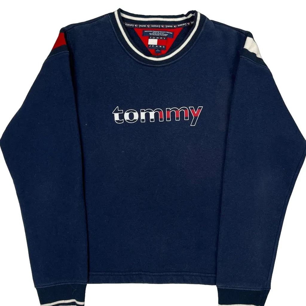 Tommy Jeans Spellout Sweatshirt - Large Blue Cotton Blend