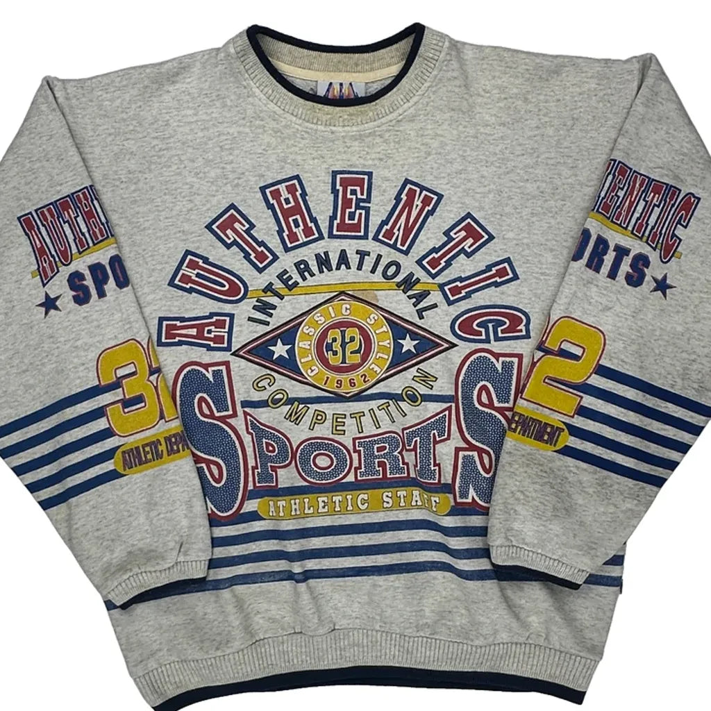 Aop Sportswear Striped Graphic Sweatshirt - Large Gray Cotton