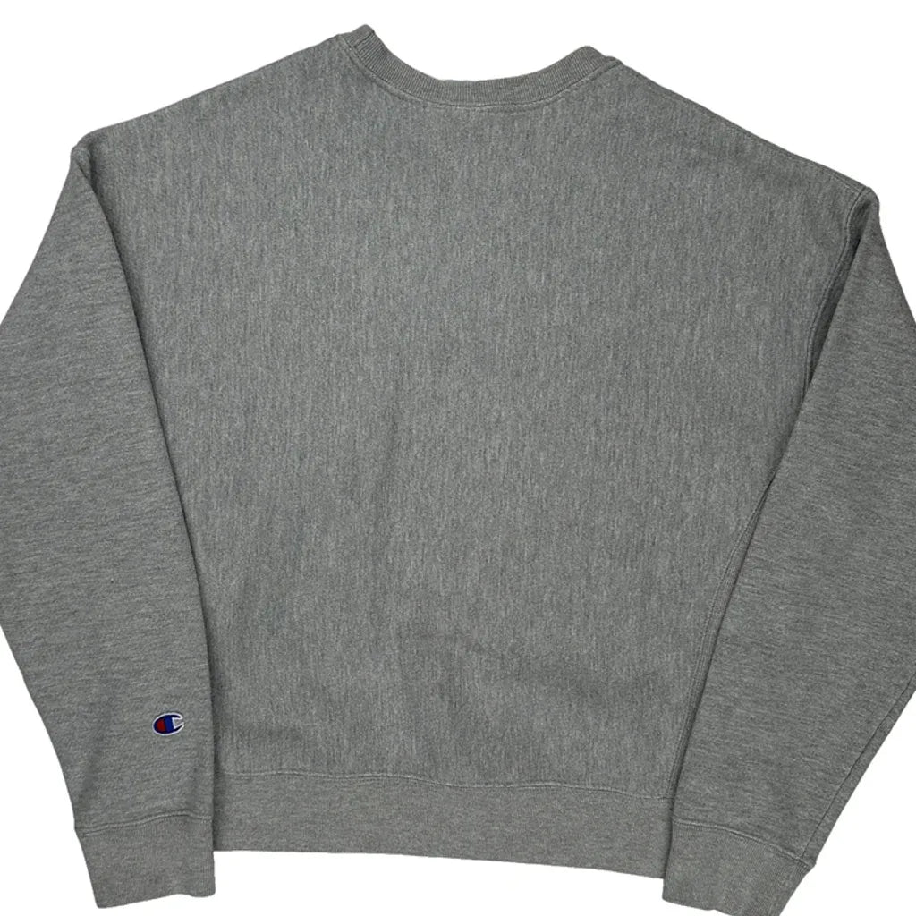 Reverse Weave Champion Spellout Sweatshirt - Large Gray Cotton