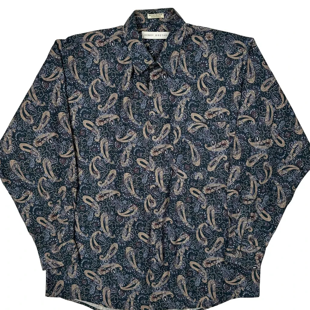Henry Grethel Patterned Shirt - Medium Blue Cotton