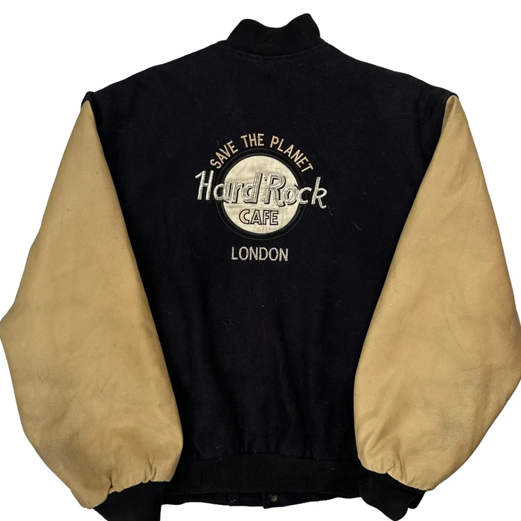 Hard Rock Cafe Varsity Jacket - Large Black Leather