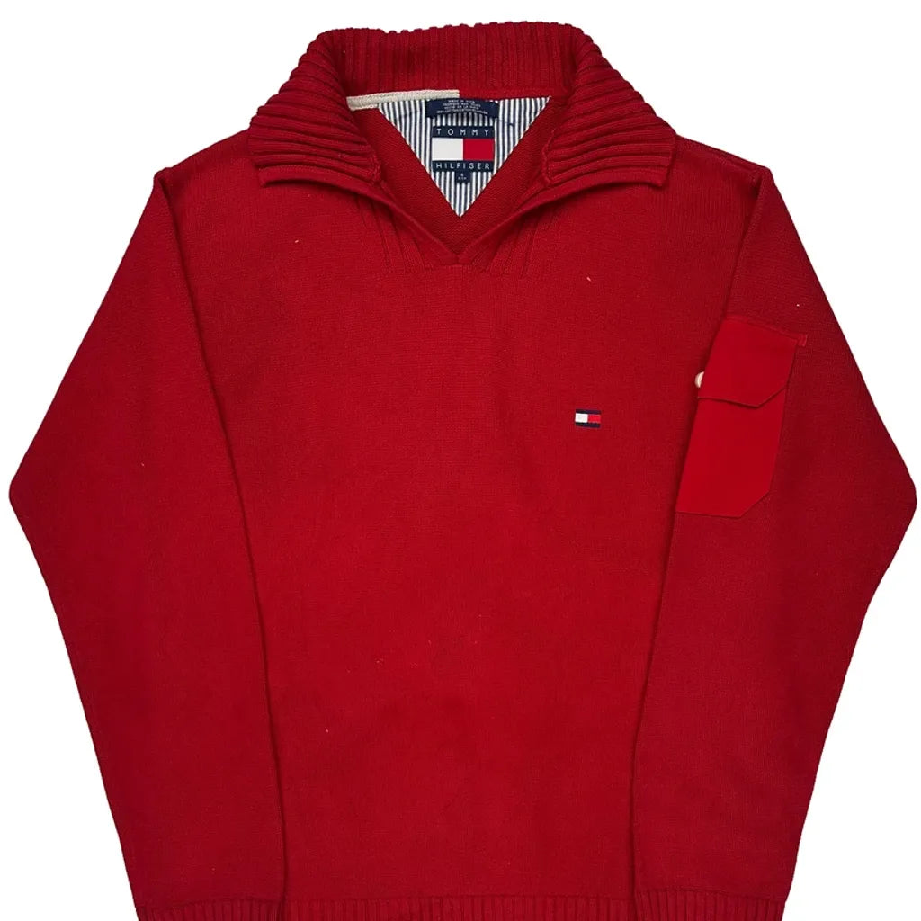 Tommy Hilfiger Chunky Knit Sweater - Small Red Cotton