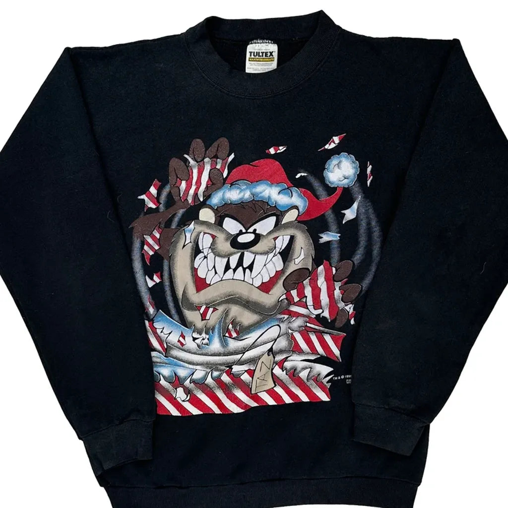 Looney Tunes Tultex Taz Christmas Sweatshirt - XL Black Cotton Blend