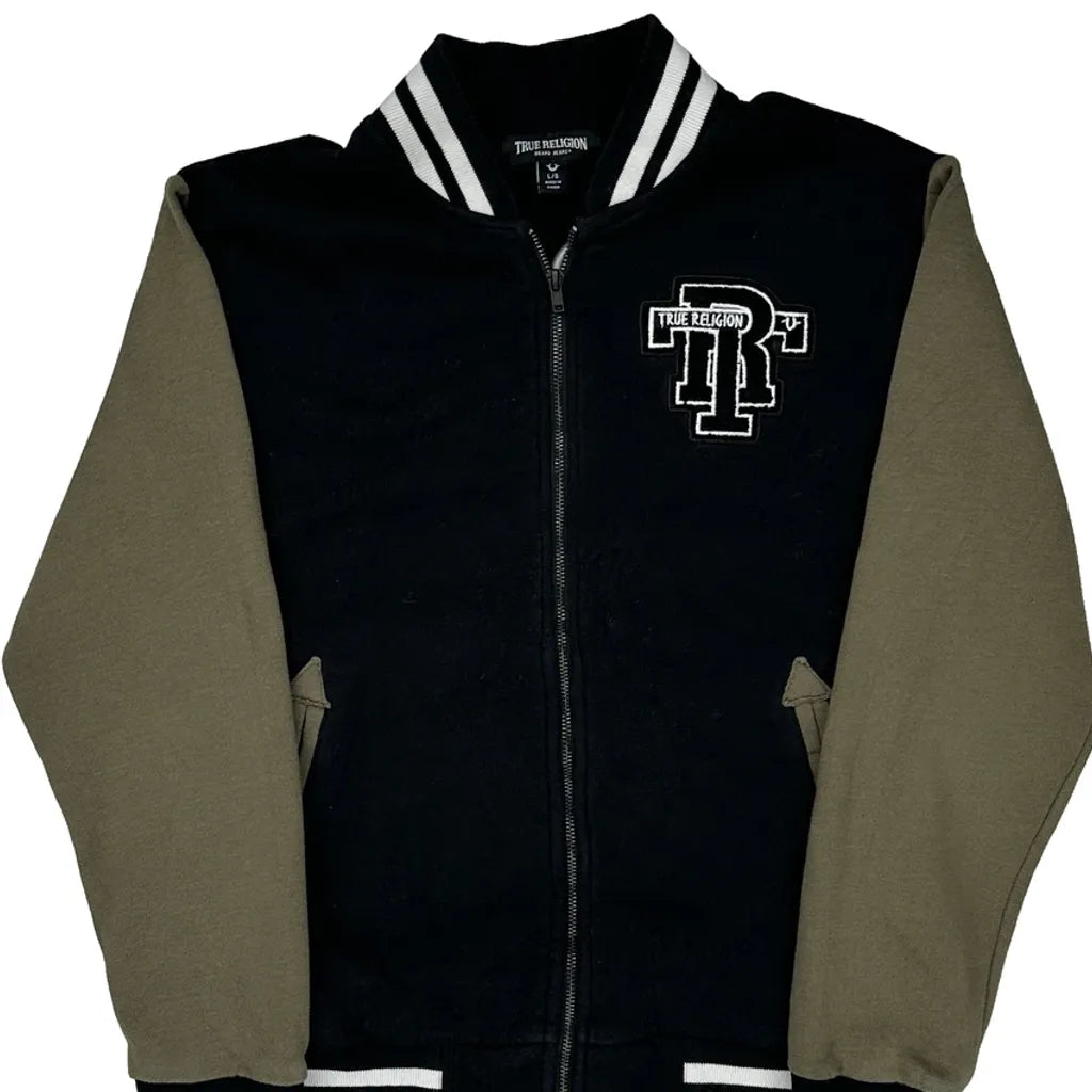 True Religion Varsity Jacket - Large Black Cotton
