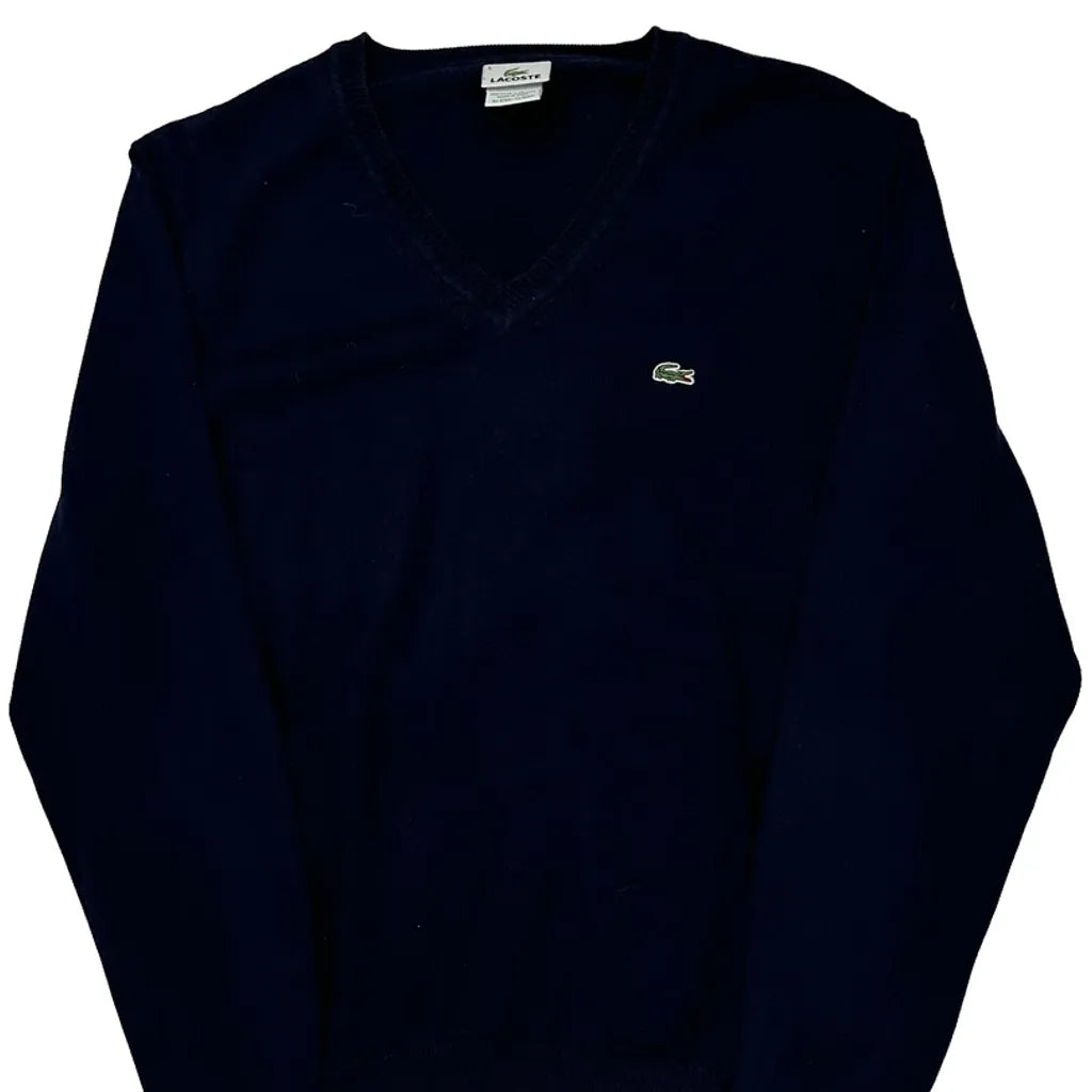 Lacoste V-Neck Sweater - Large Navy Cotton