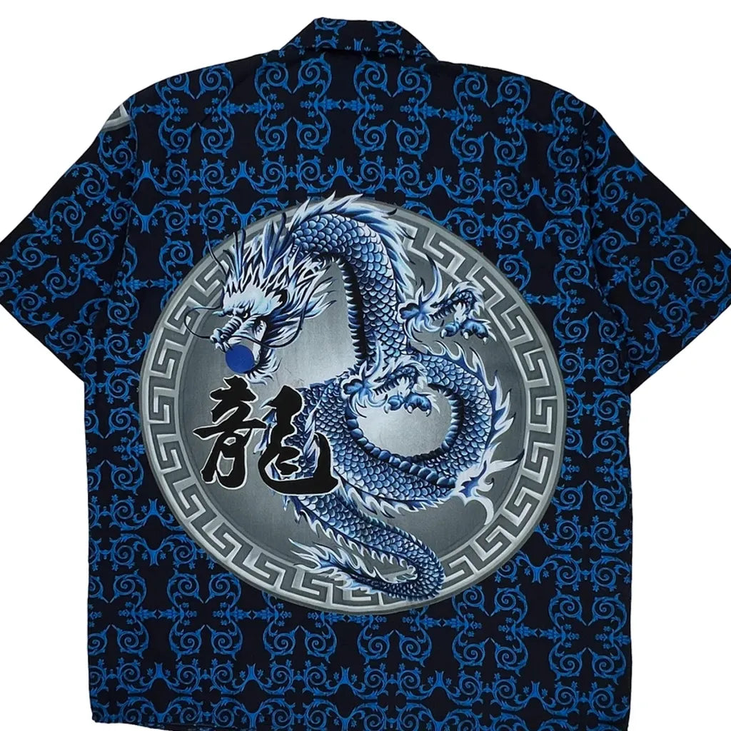Y2K Spider Man Dragon Graphic Hawaiian Shirt - XL Blue Polyester