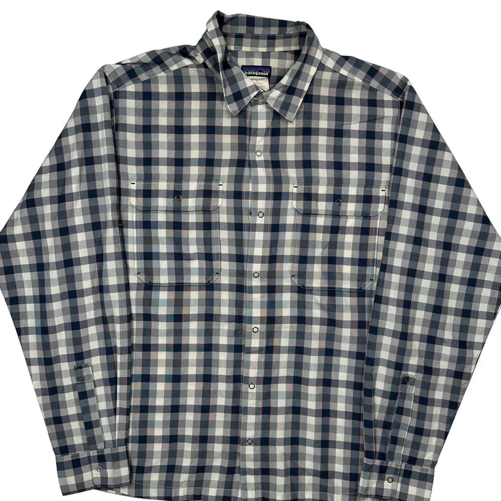 Patagonia Checked Patterned Shirt - Large Blue Polyester