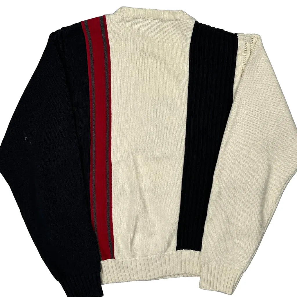 Nautica Striped Sweater - Large Black Cotton