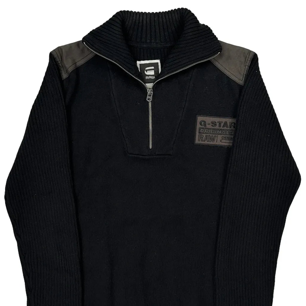 Y2K G-Star Ribbed Knit 1/4 Zip - XL Black Cotton