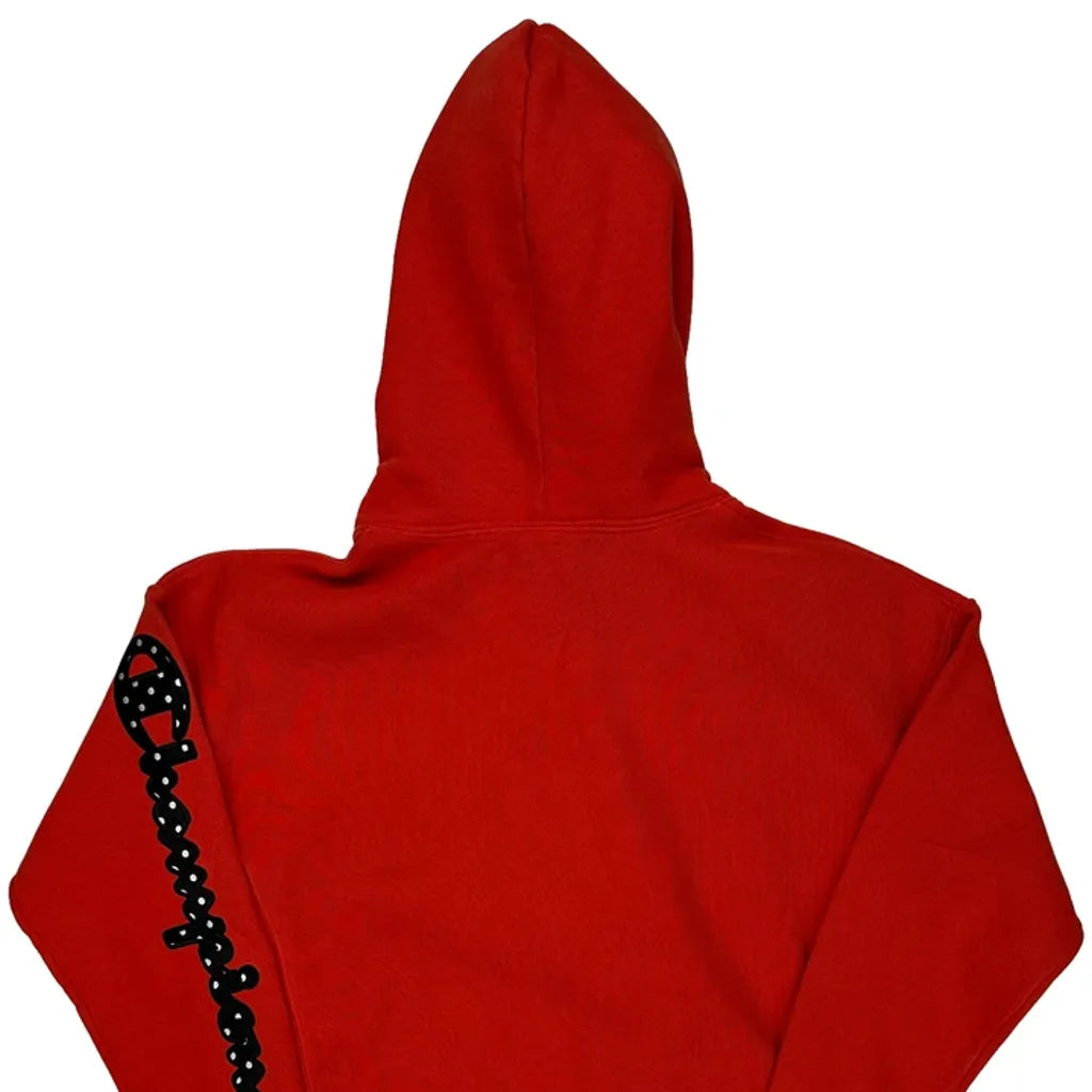 Reverse Weave Champion Spellout Hoodie - Small Red Cotton Blend