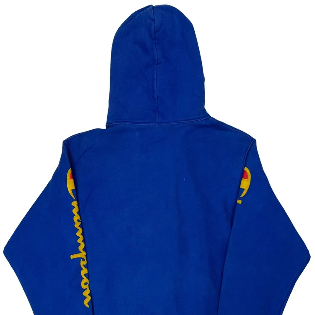 Reverse Weave Champion Spellout Hoodie - Medium Blue Cotton
