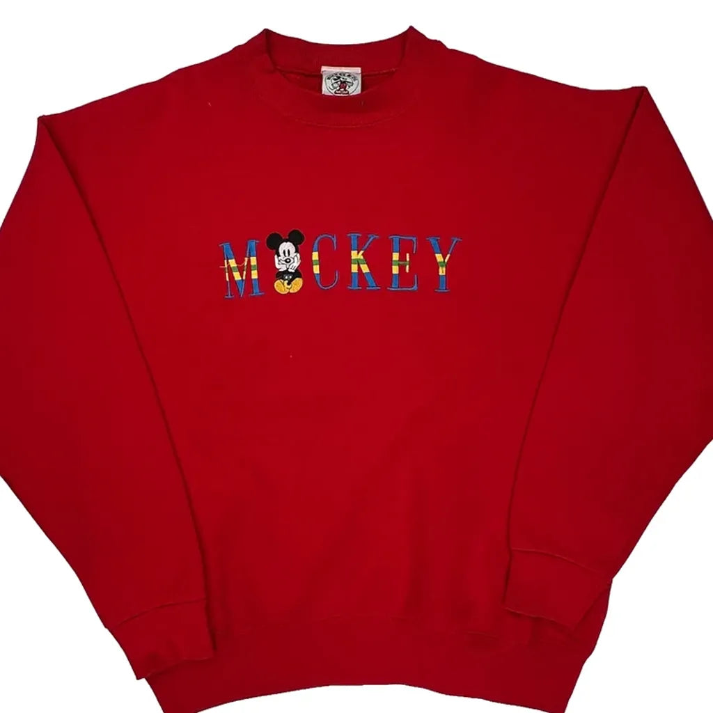 Mickey Mouse Disney Graphic Sweatshirt - Large Red Cotton Blend