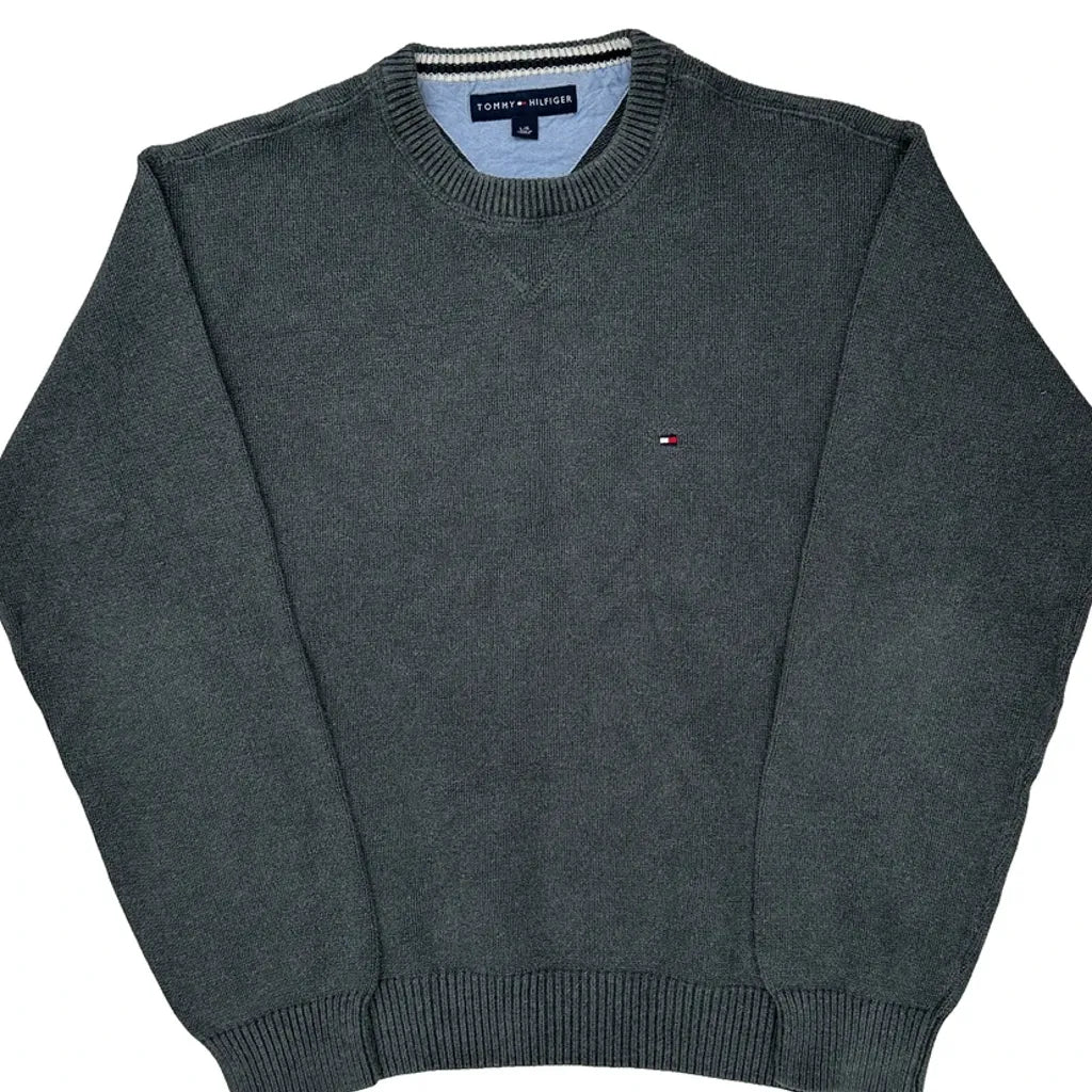 Tommy Hilfiger Chunky Knit Sweater - Large Gray Cotton