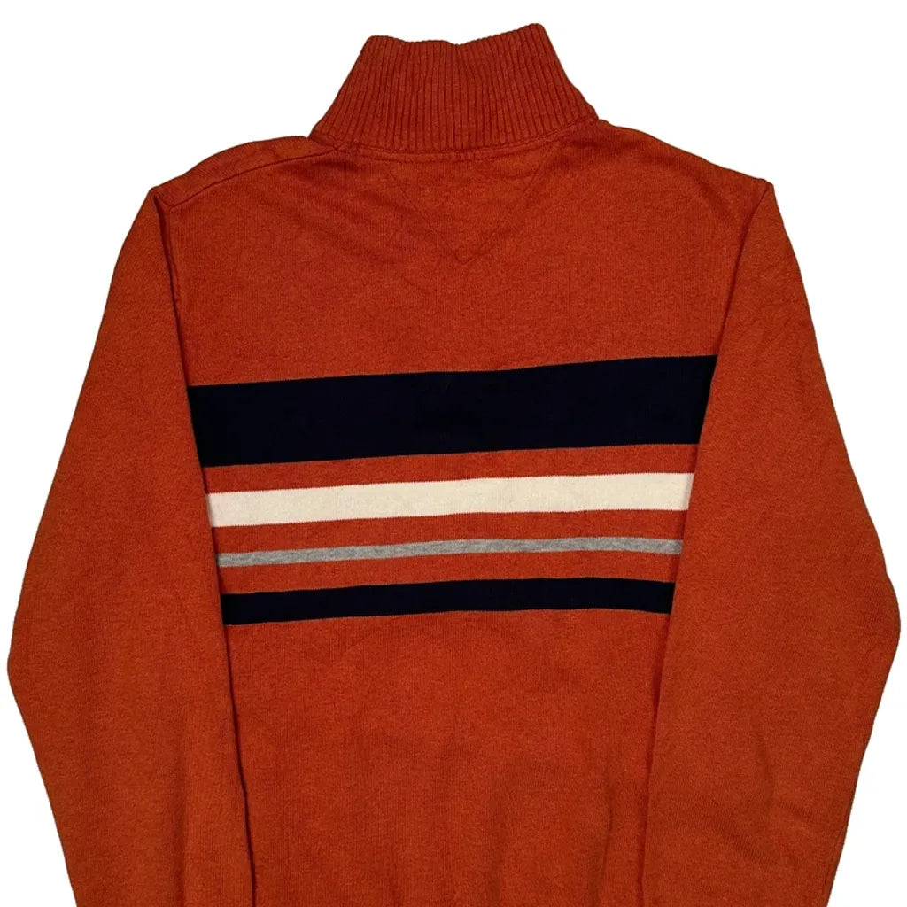 Tommy Hilfiger Striped 1/4 Zip - Large Orange Cotton