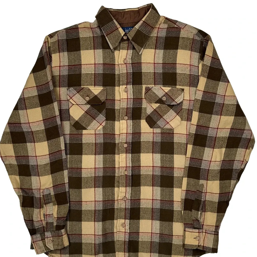 Sears Checked Flannel Shirt - Large Brown Cotton