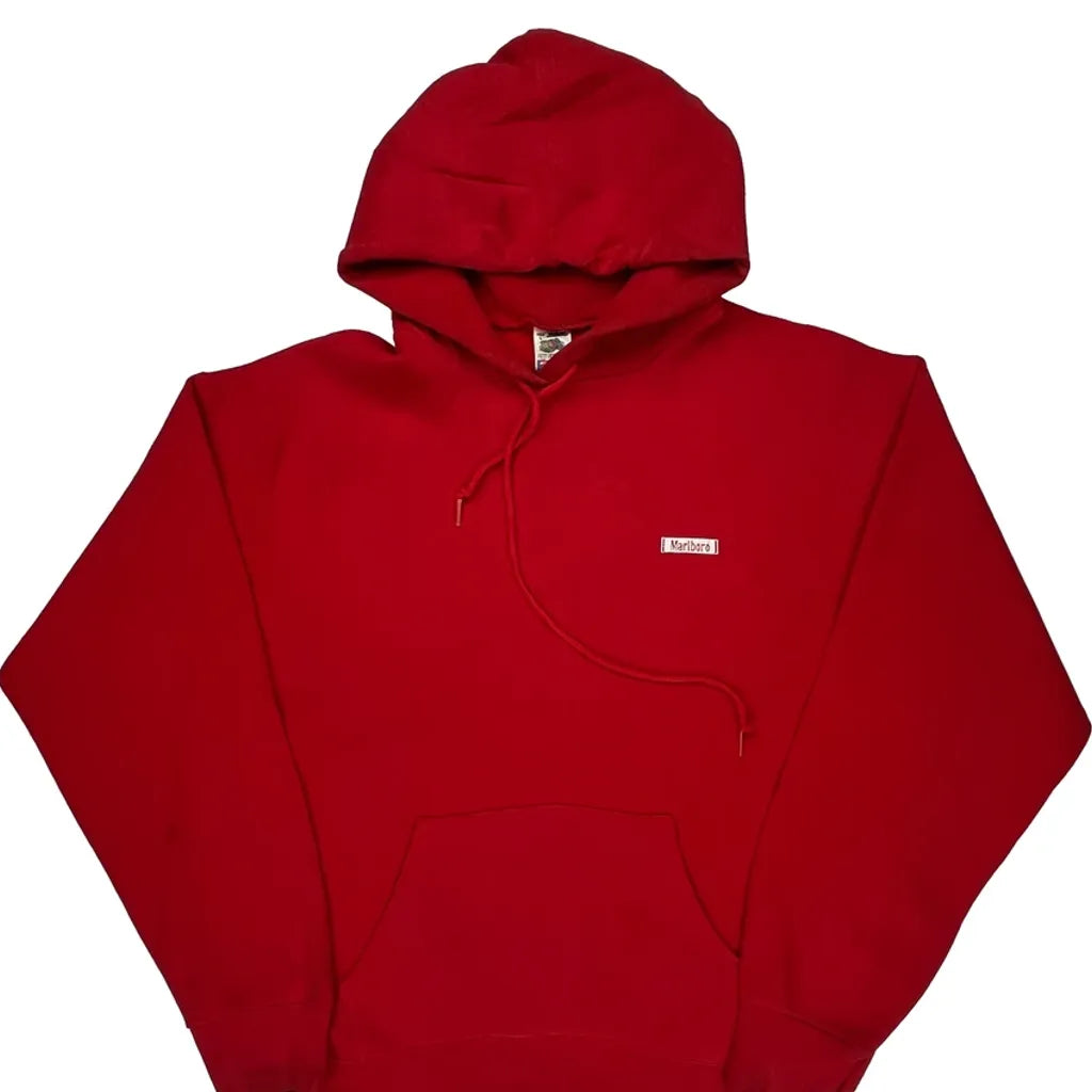 Made In USA Marlboro Fruit Of The Loom Graphic Hoodie - Large Red Cotton Blend