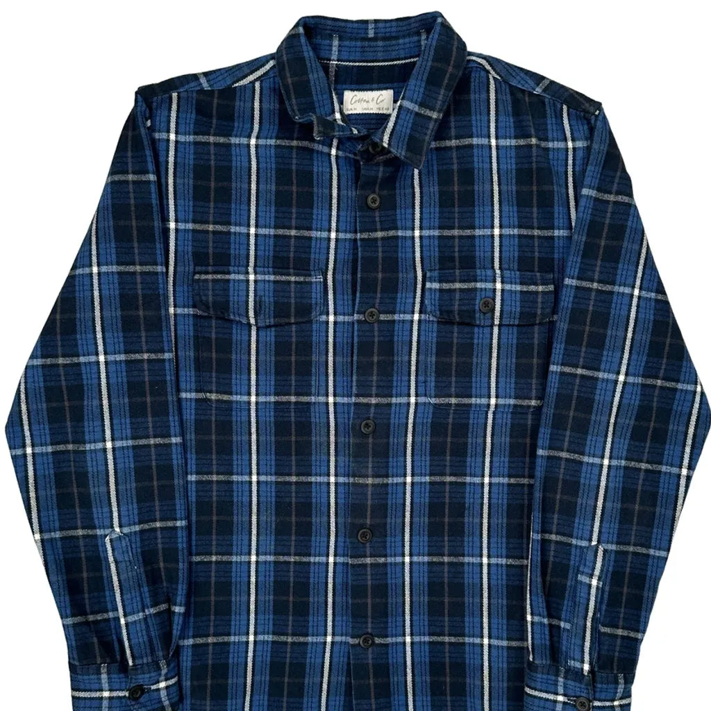 Cotton & Co Checked Flannel Shirt - Medium Blue Cotton