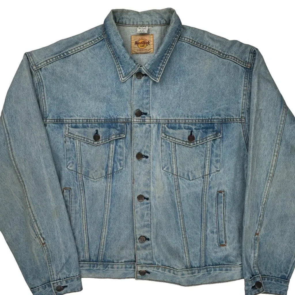 Hard Rock Cafe Graphic Denim Jacket - Large Blue Cotton