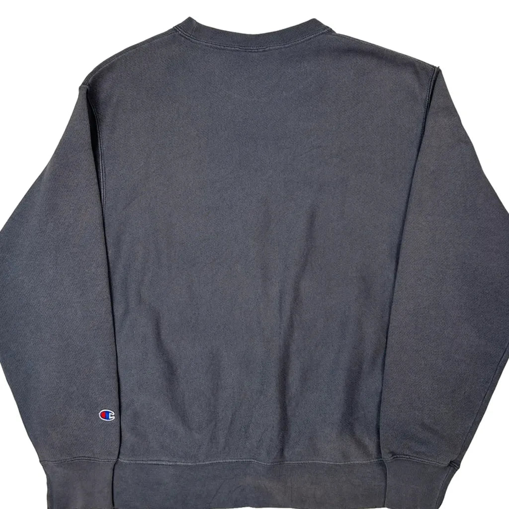 Reverse Weave Champion Spellout Sweatshirt - Large Gray Cotton