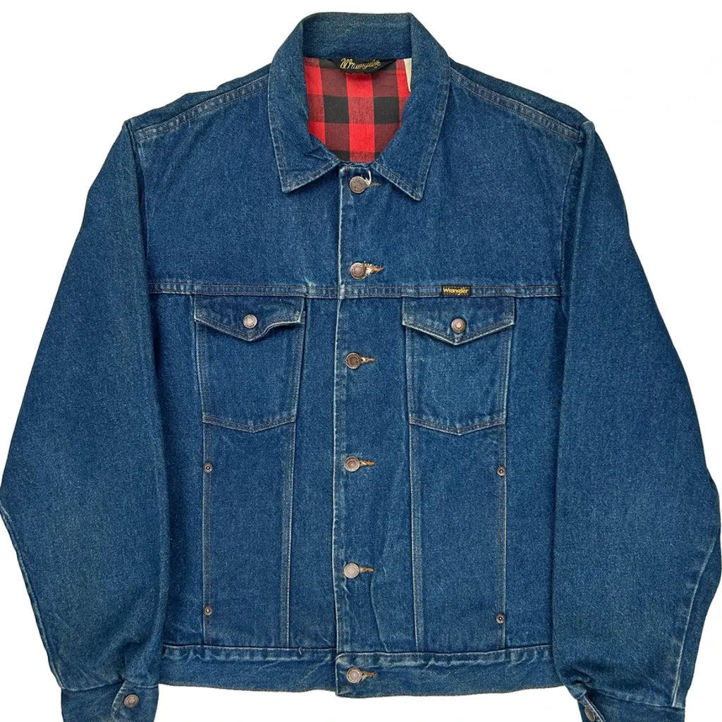 1980s Wrangler Checked Denim Jacket - Large Blue Cotton
