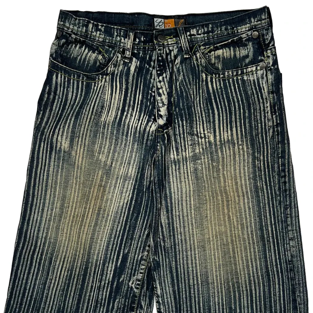 Reflex Baggy Striped Denim Shorts - 33W 15L Blue Denim