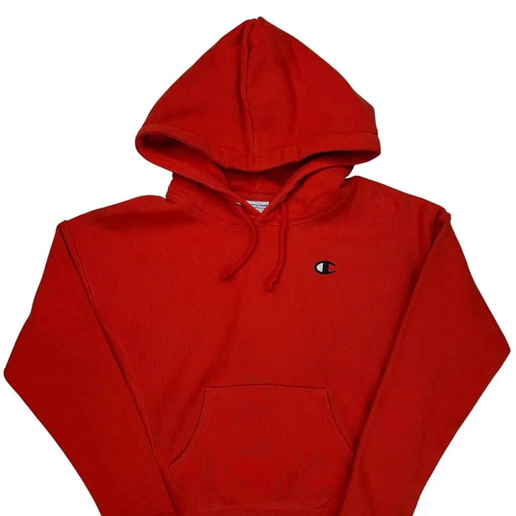 Reverse Weave Champion Spellout Hoodie - Small Red Cotton Blend