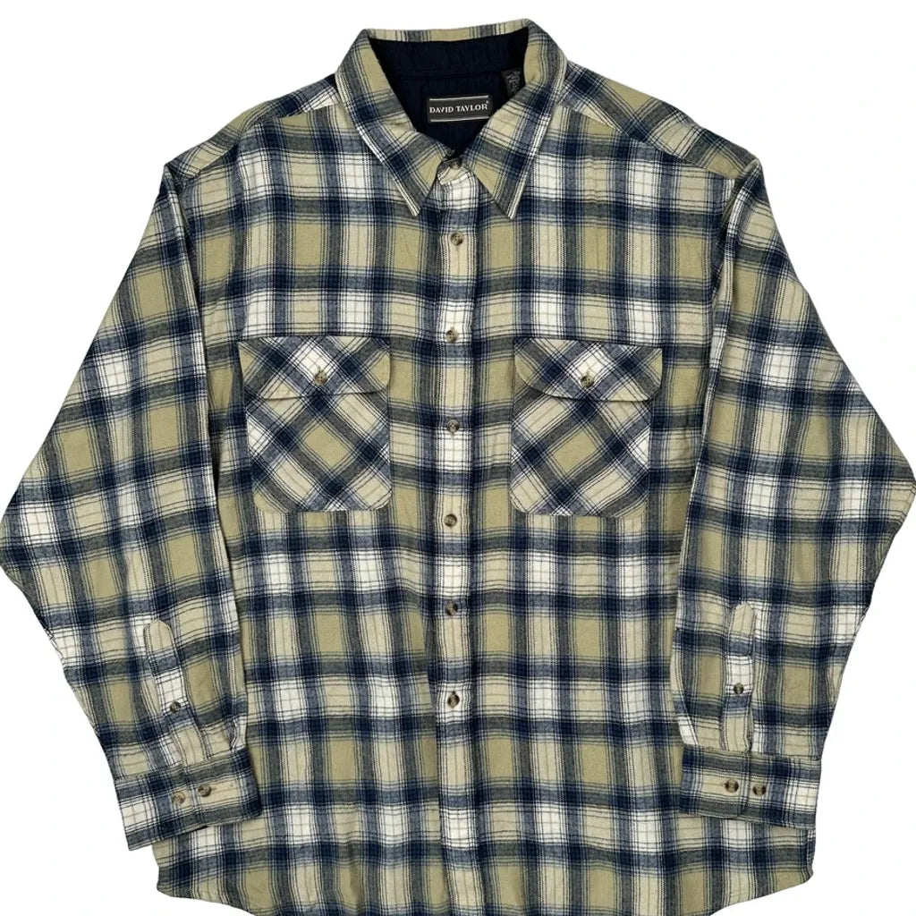 David Taylor Checked Flannel Shirt - XL Beige Acrylic