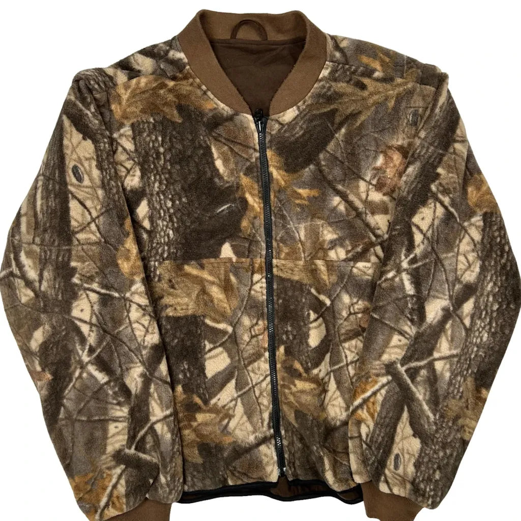 Field & Stream Camo Bomber Fleece Jacket - XL Brown Polyester