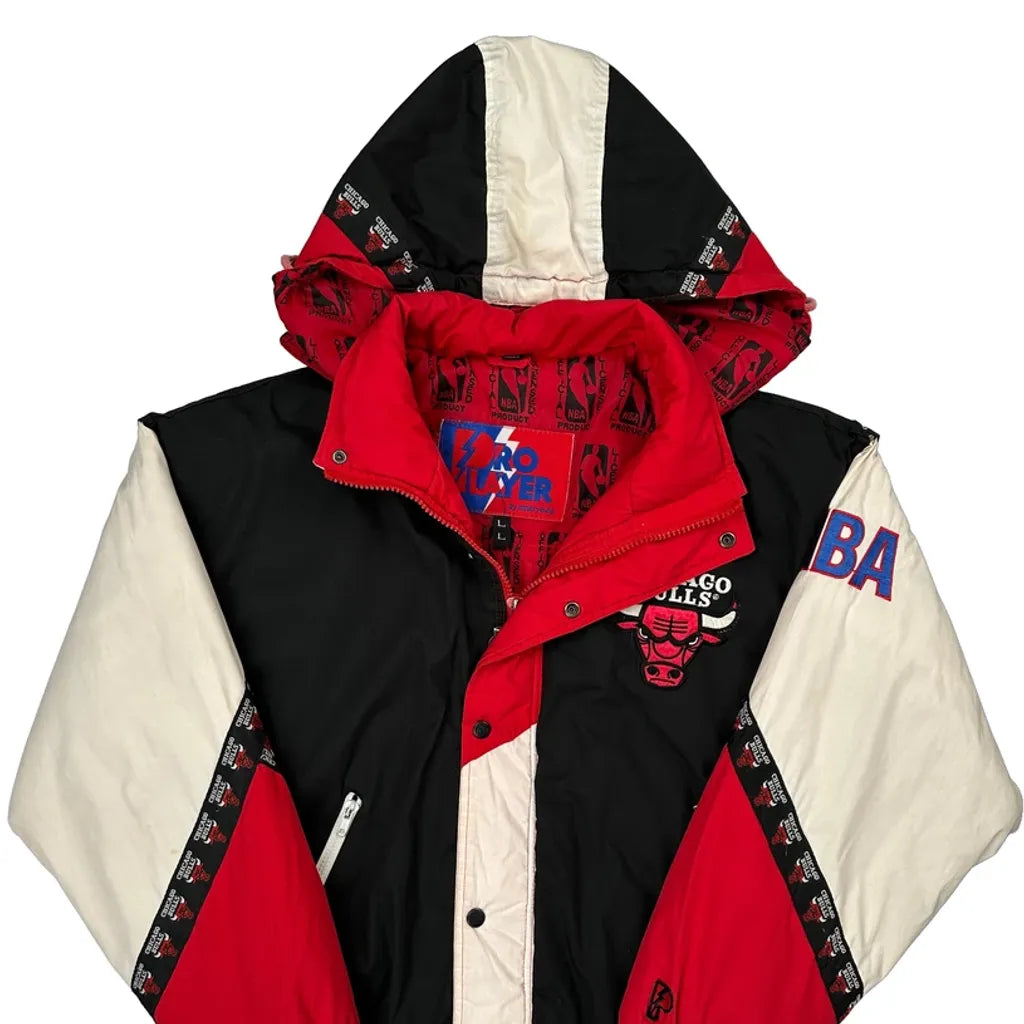 90S Chicago Bulls Pro Player Nba Hooded Graphic Jacket - Large Multicoloured Polyester