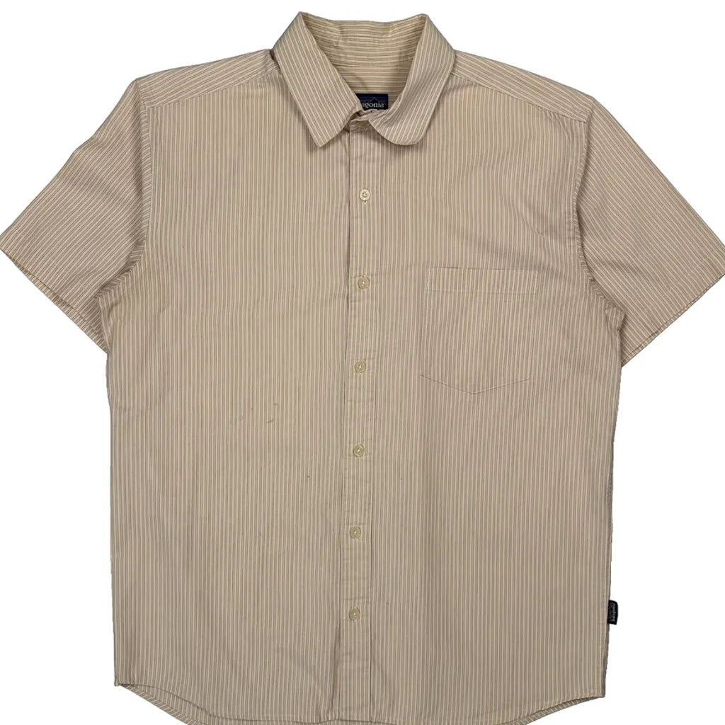 Patagonia Striped Short Sleeve Shirt - Medium Beige Cotton