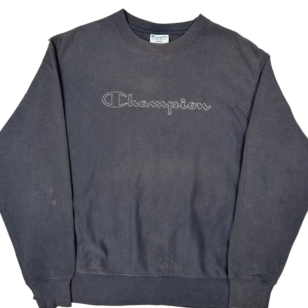 Reverse Weave Champion Spellout Sweatshirt - Large Gray Cotton