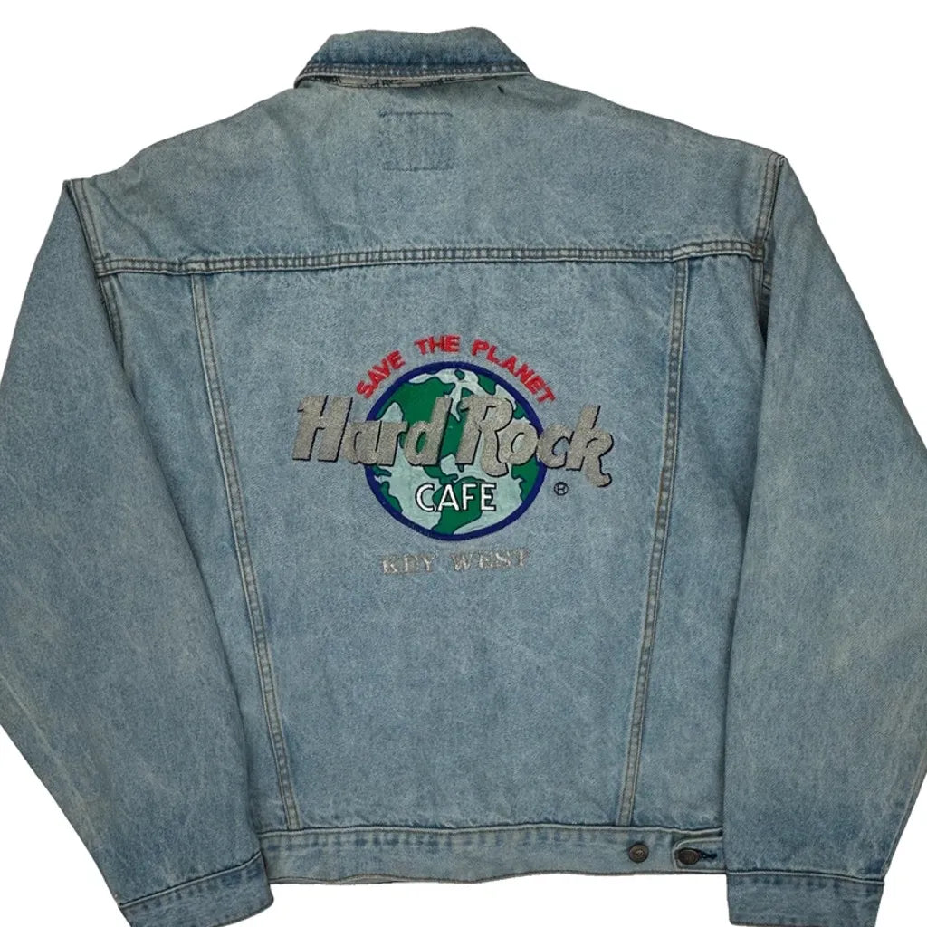 Hard Rock Cafe Graphic Denim Jacket - Large Blue Cotton