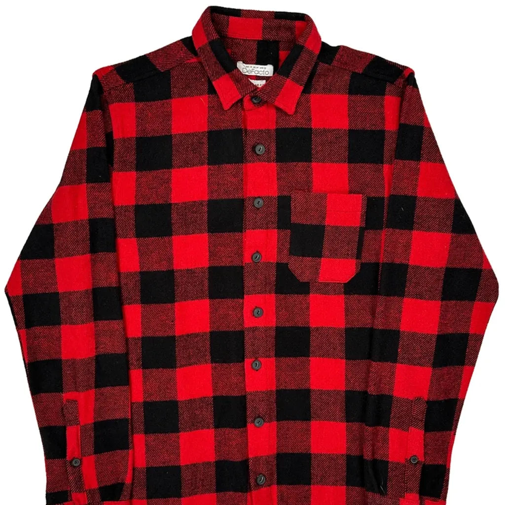 Defacto Checked Flannel Shirt - Medium Red Cotton