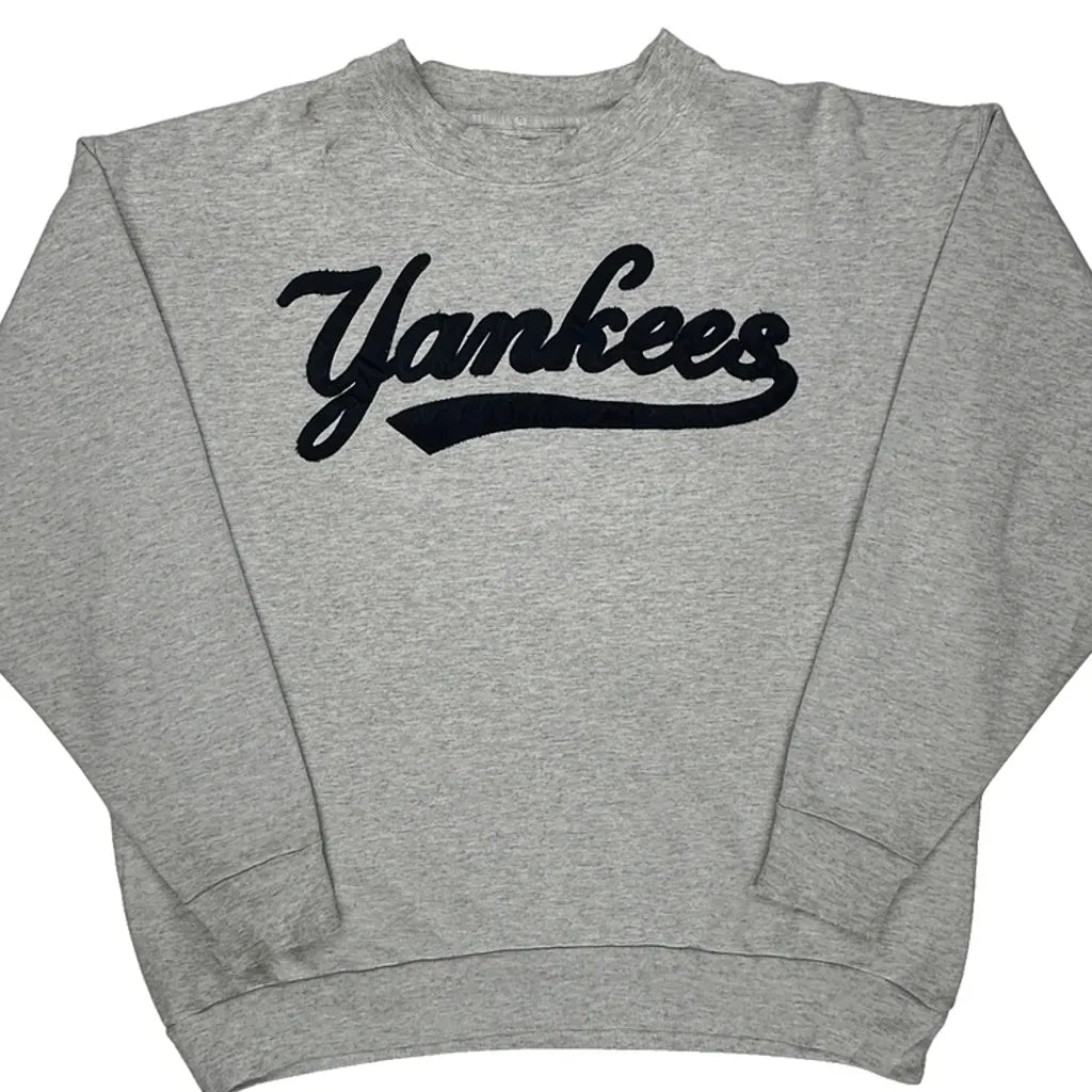 90S Yankees Majestic Spellout Sweatshirt - XL Gray Cotton Blend