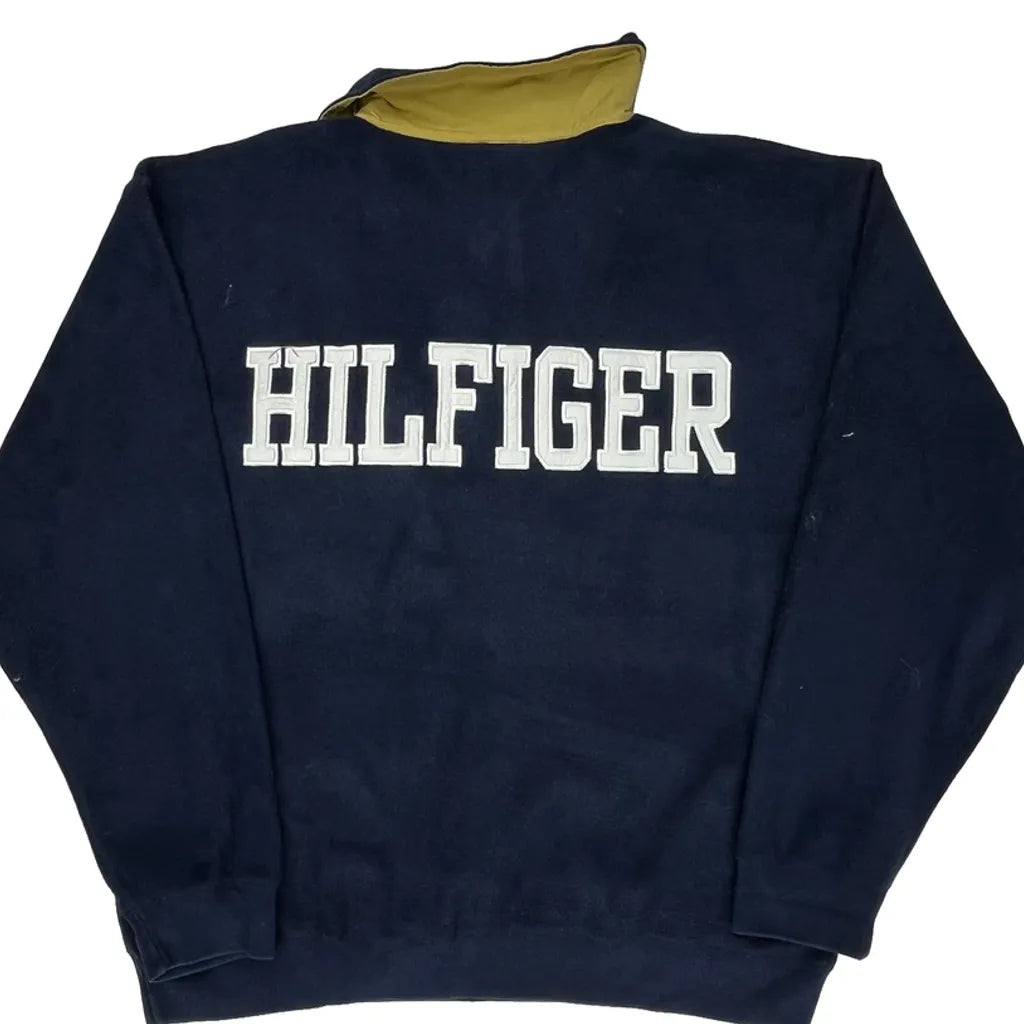 Hilfiger Spellout On Back Tommy Hilfiger Spellout 1/4 Zip - Medium Navy Polyester